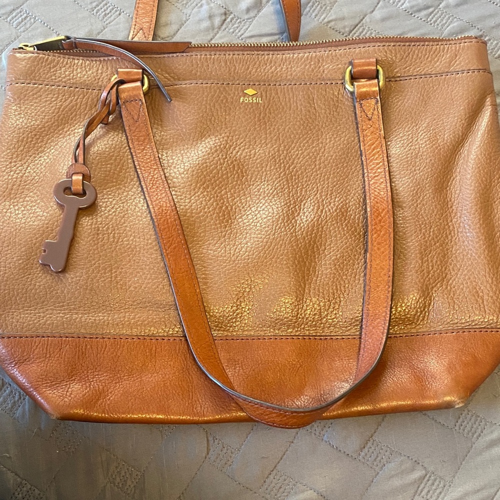 Fossil Women's Brown Leather Tote Bag Purse - Picture 2 of 10